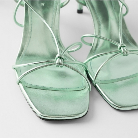 ZARA BLUE COLLECTION GREEN METALLIC LEATHER HEELS - Picture 5 of 12